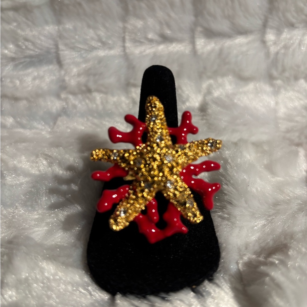 Kenneth Jay Lane Gold and Red Starfish ring